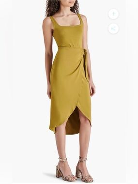 LIKE NEW BB Dakota By Steve Madden Rhea Half Wrap Midi Dress in Green Moss